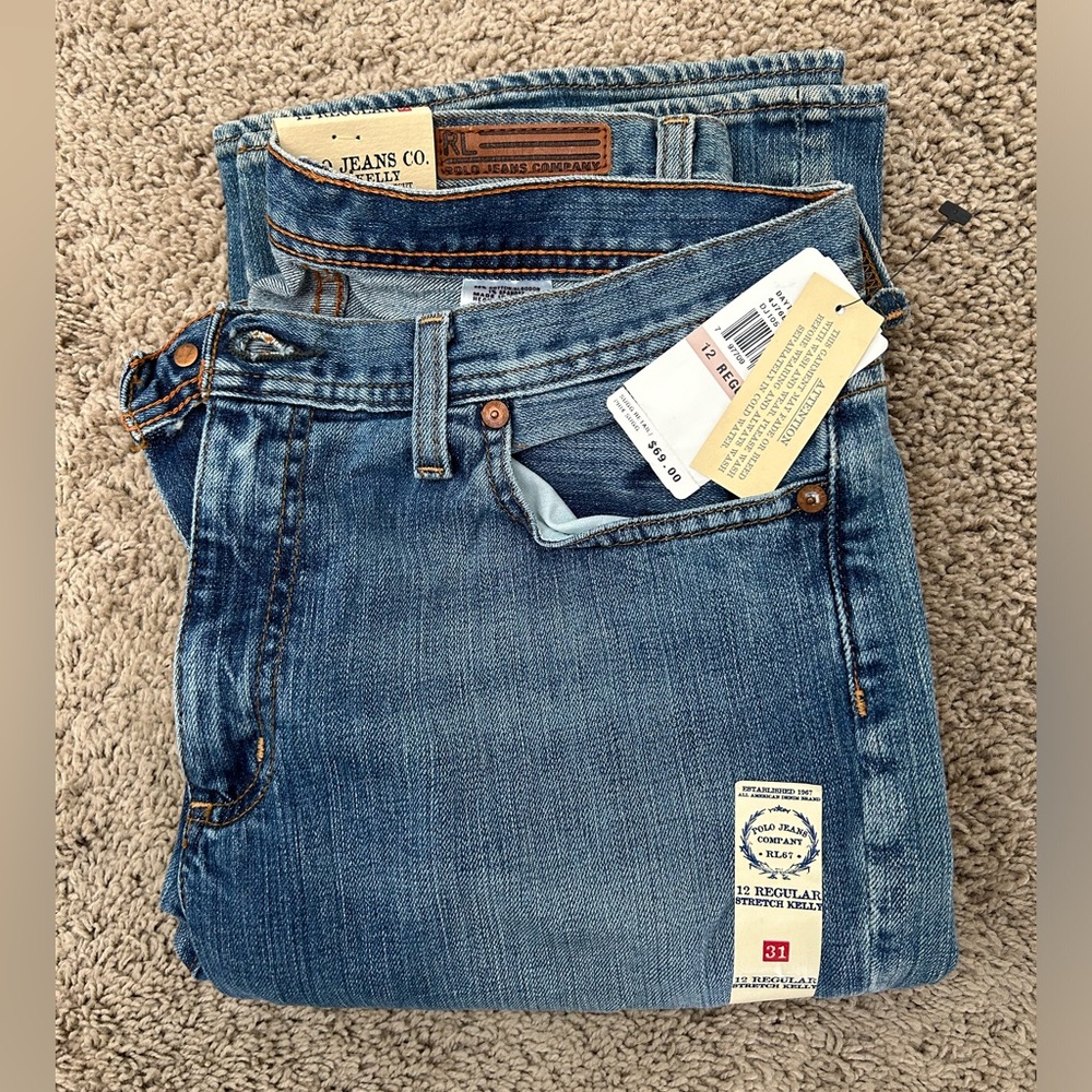 Polo Ralph Lauren Jeans 12 Womens Kelly Stretch Blue Denim Zipper Fly Size 31